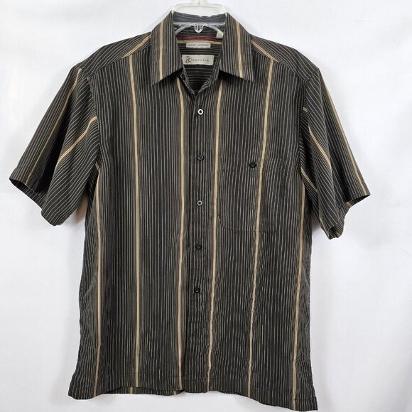 RR Casuals Men M Dark Gray Yellow Stripe Natural Tone Casual Button Down Shirts - Picture 2 of 16